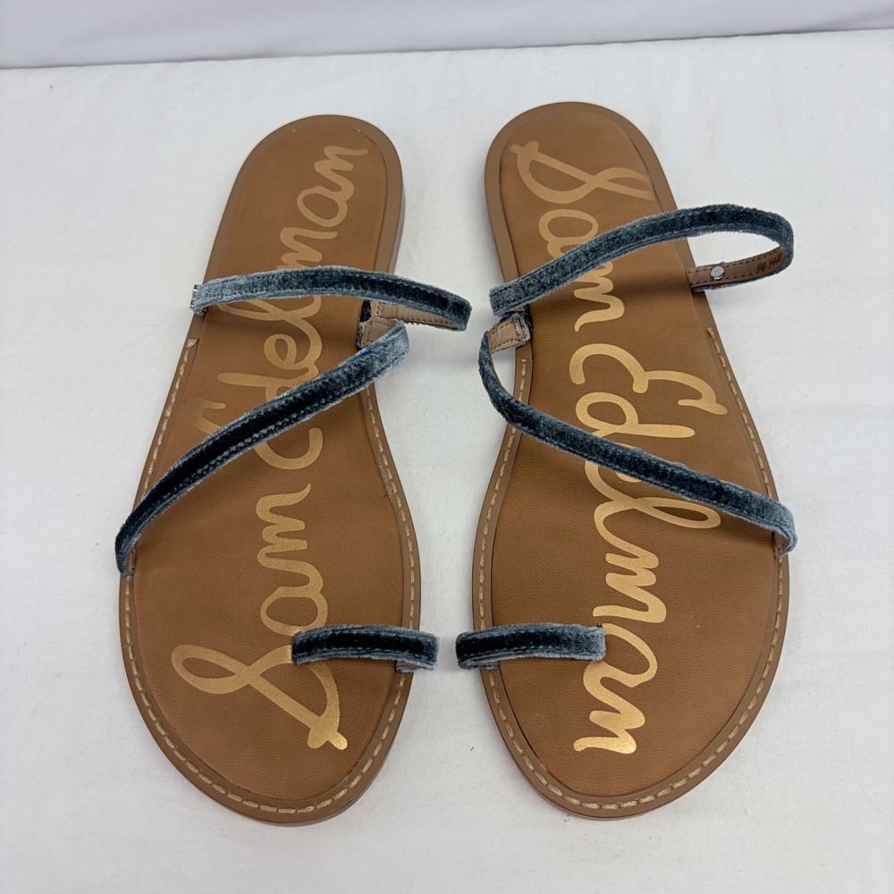 NEW Sam Edelman Harlyn 2 Velvet Strappy Toe Loop Sandals Women 8M Blue Boho Chic